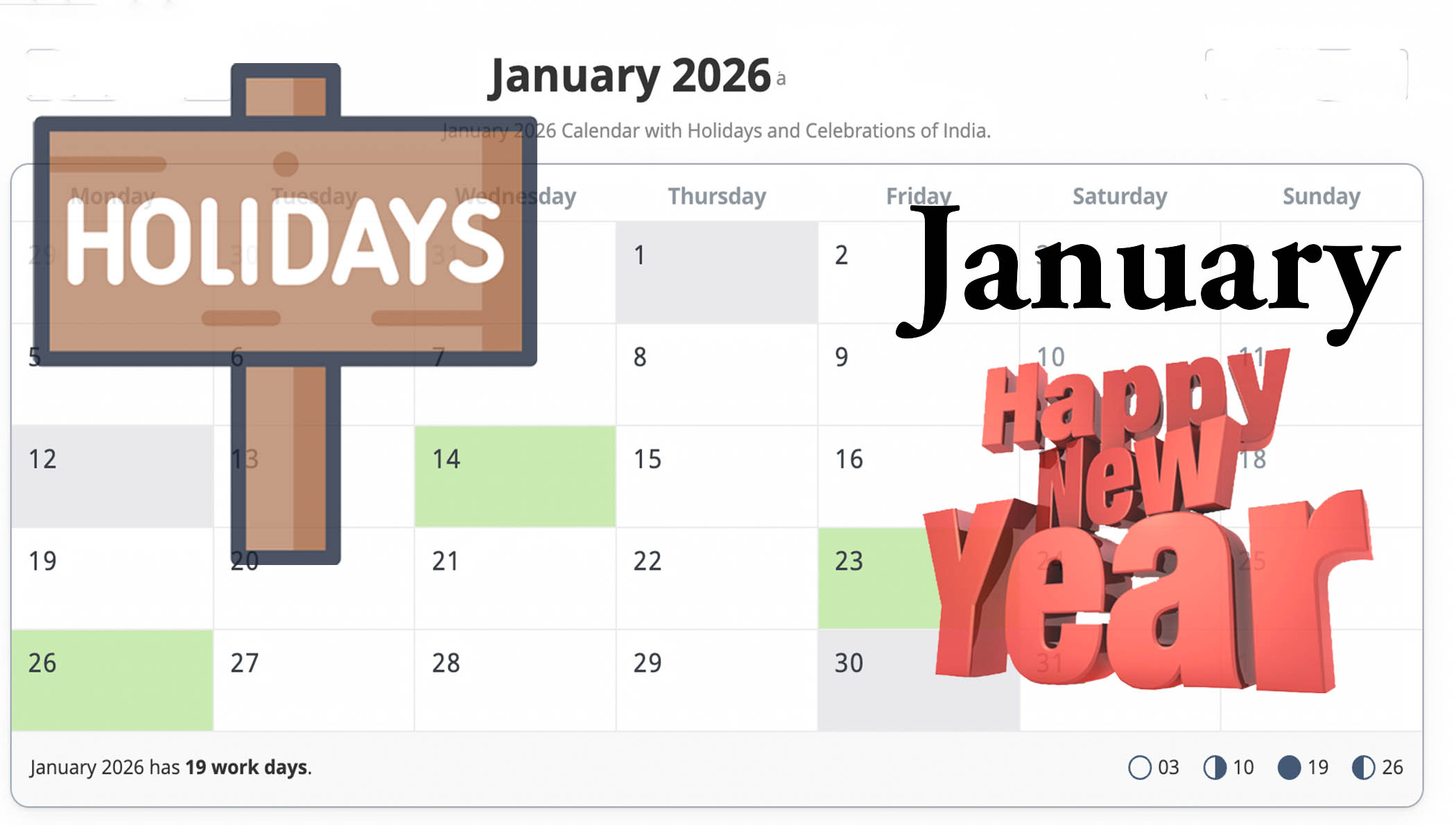 January 2026 Calendar India